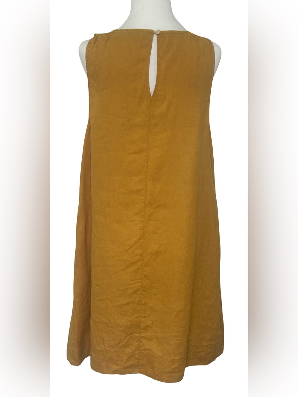 Tahari 100% Linen Shift Dress Mustard Yellow Sleeveless Pockets M Lagenlook Boho - Picture 5 of 10